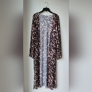 Urban Luxe Resort Animal Leopard Print Women's Robe Cover Up Long Sleeve Swim XL